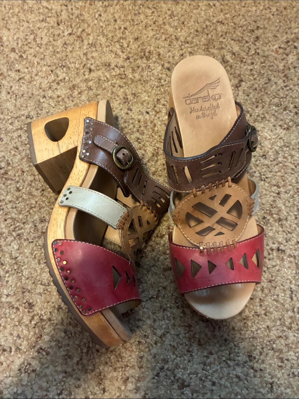 Dansko Multicolor Leather Clog Sandals - Red, Brown, Tan, Cream